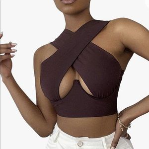 Shein Women's Crisscross Cut Out Halter Crop Top